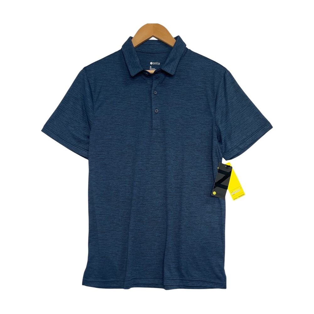 Zella Polo Shirt Mens Small Blue Melange Performance Golf Training Athletic Gym
